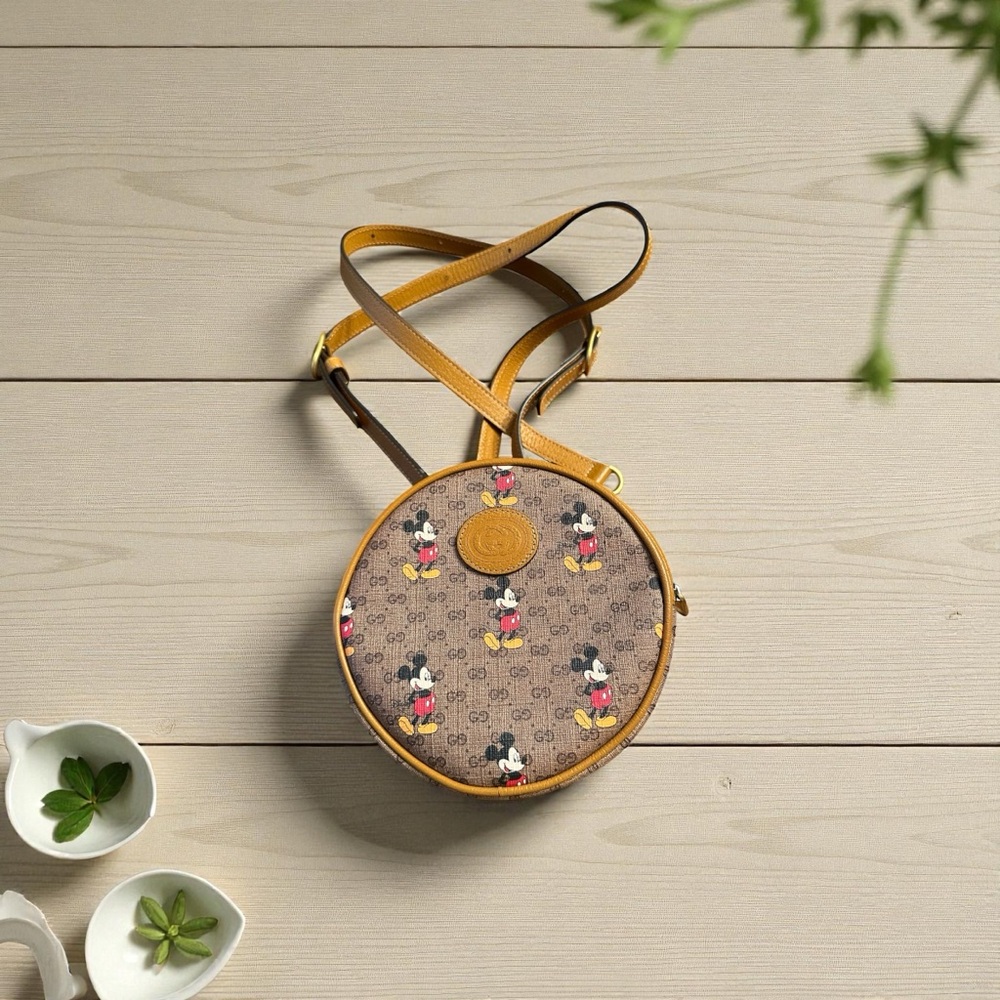 Gucci Tan Mickey Mouse Round Crossbody Bag Limited Edition
